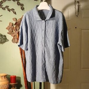 Men's Blue Textured Short Sleeve Shirt